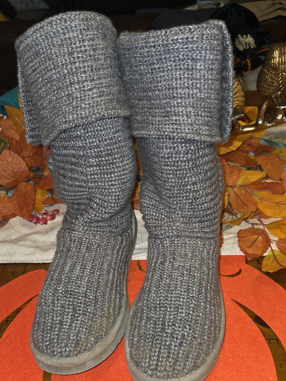 Ugg Gray Knit Slouch Boot Cozy Winter